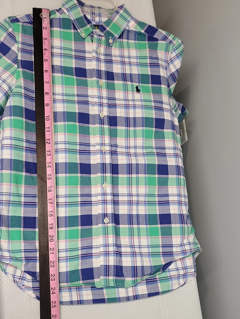 Boys Polo Ralph Lauren green blue white plaid shirt Large 14-16